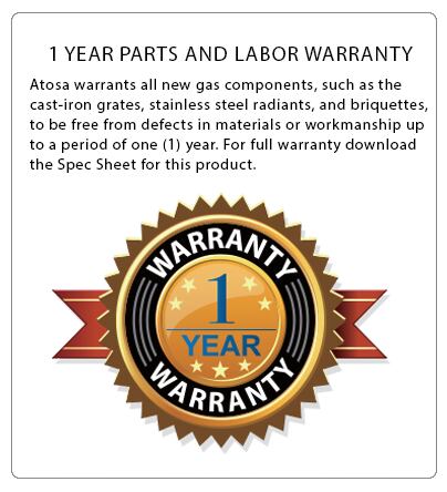 Atosa Gas Components 1 Year Parts and Labor Warranty