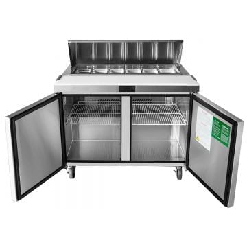 Atosa MSF8302GR 48" Sandwich Prep Table Cooler Front Doors and Cover Open