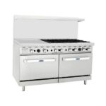 atosa agr24g6b 60 gas range 4burners 24 left griddle 2 26 1 2 ovens side front