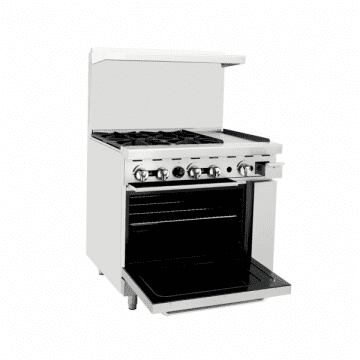 Atosa AGR4B12G 36" Gas Range (2)Burners 24" Right Griddle (1) 26-1/2" Oven Side Front Door Open