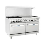 atosa agr4b36g 60 gas range 4burners 12right griddle 2 26 1 2 ovens side front