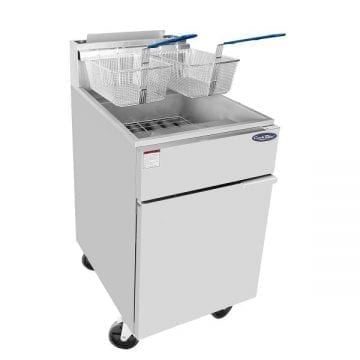 Atosa ATFS75 75 LB Heavy Duty Side by Side Commercial Deep Fryer Side Front Baskets Up