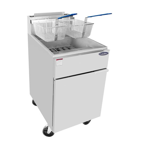 Atosa ATFS75 75 LB Heavy Duty Side by Side Commercial Deep Fryer Side Front Baskets Up