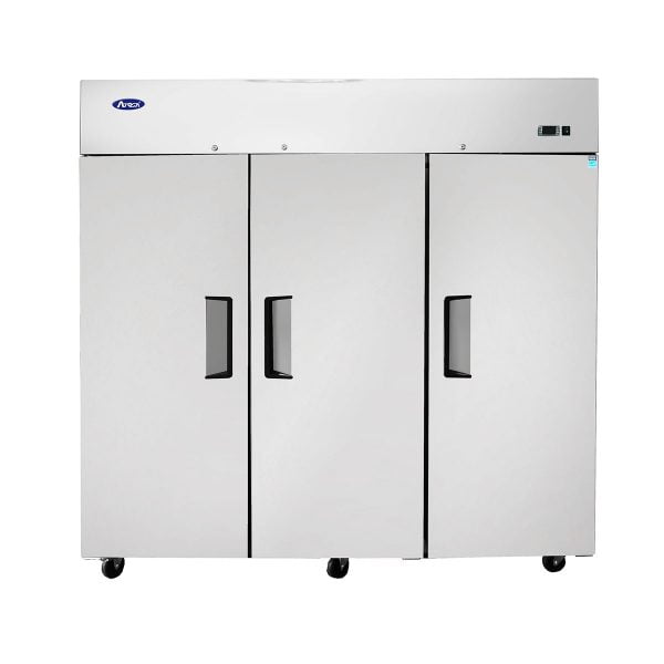Atosa MBF8003GR Stainless Upright Top Mount Freezer 3 Door 64.9 CuFt Front