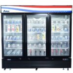 atosa mcf8724gr black upright fridge cooler glass 3 door 695 cuft front