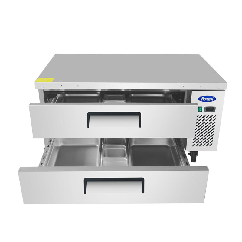 atosa mgf8450gr chef base 48 refrigerated front drawers open