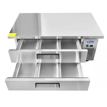 Atosa MGF8452GR Chef Base 60" Extended Top with 52" Cabinet Refrigerated Front Top Drawers Open