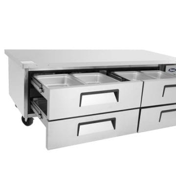Atosa MGF8454GR Chef Base 76" Extended Top with 72" Cabinet Refrigerated Side Front Drawers Open