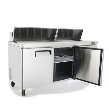 Atosa MSF8304GR 72" Sandwich Salad Preparation Table Fridge Cooler Front Side Middle Door and Covers Open