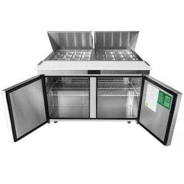 Atosa MSF8307GR 60" Mega Top Sandwich Preparation Table Fridge Cooler Top Front Doors and Covers Open