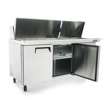 Atosa MSF8308GR 72" Mega Top Sandwich Preparation Table Fridge Cooler Front Side Doors and Covers Open