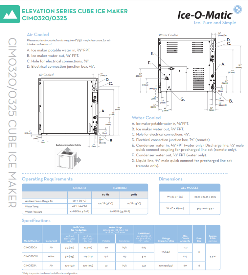 ice o matic cim0320 modular cube ice machine 22 wide drawings and specifications