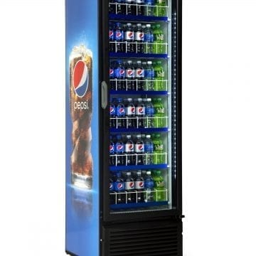 QBD CD20 Single Door Upright Fridge Cooler 15 CuFt Side Front Pepsi Wrap and Stock