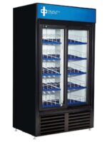 qbd cd38 double sliding door upright pop juice fridge cooler 31 cuft side front