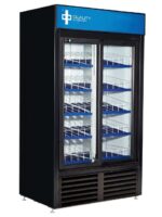 qbd cd40 double sliding door upright pop juice fridge cooler 34 cuft side front