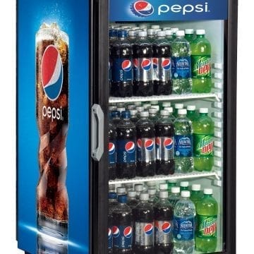 QBD DC7 Countertop Fridge Cooler 7 CuFt Side Front Pepsi Wrap and Stock