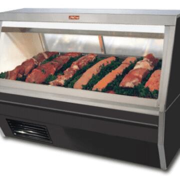 Howard McCray Red Meat Service Case 34.5" D x 52" H x 12' L Black and Stainless Front Side