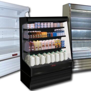 howard mccray open merchandiser dairy 39 w x 72 h x 30 d white black and stainless