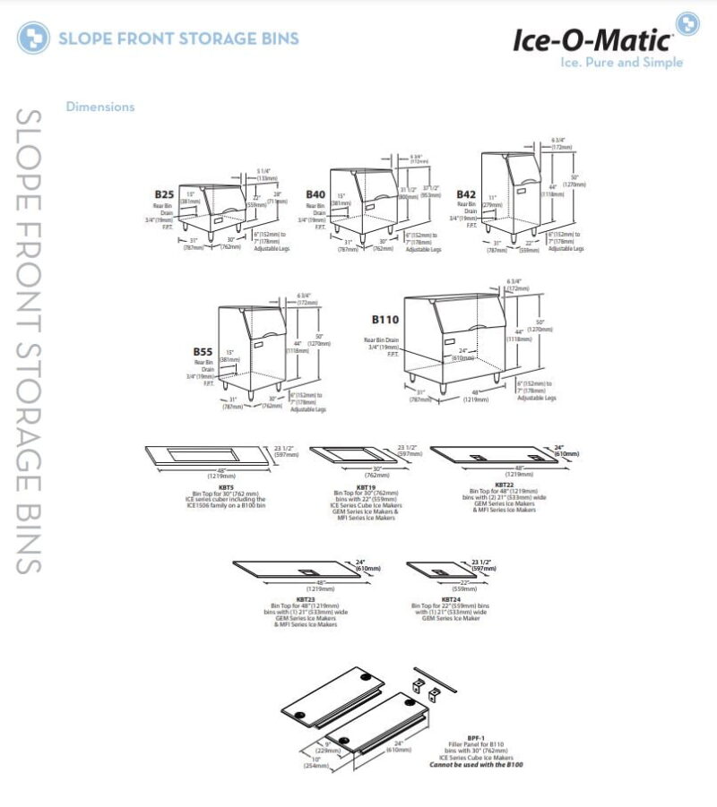 ice o matic b40 30 slope front ice cube bin 344 lbs ice drawings
