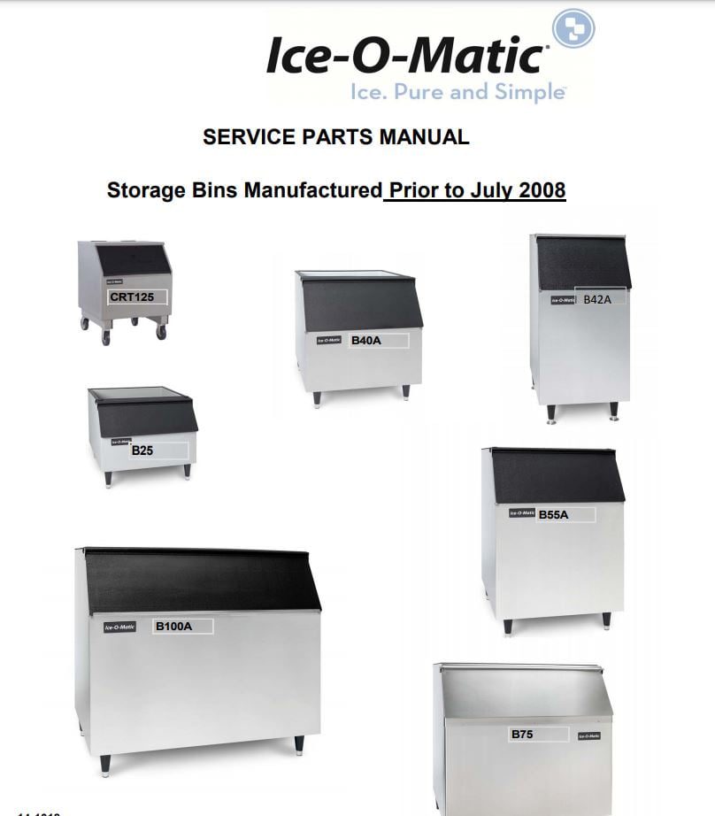 Ice-O-Matic B40 30" Slope Front Ice Cube Bin 344 lbs Ice Serive Parts Manual