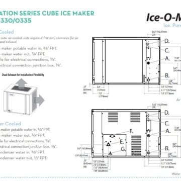 Ice-O-Matic CIM0330 Modular Ice Cube Maker 30" Full or 1/2 Cube 316lbs Drawings