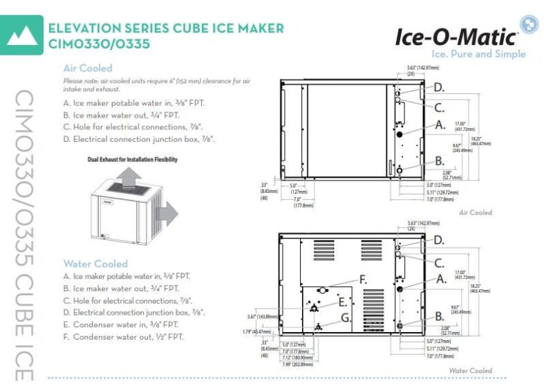 Ice-O-Matic CIM0330 Modular Ice Cube Maker 30" Full or 1/2 Cube 316lbs Drawings