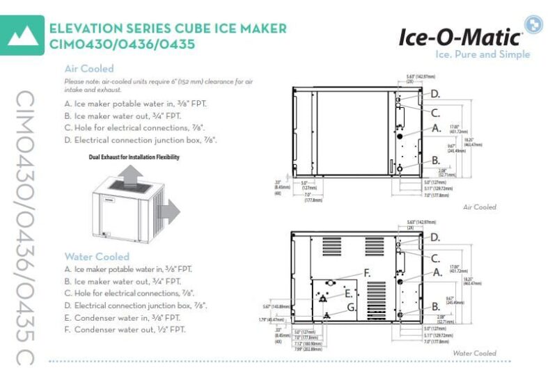 ice o matic cim0430 modular ice cube maker 30 full or 1 2 cube 500lbs drawings