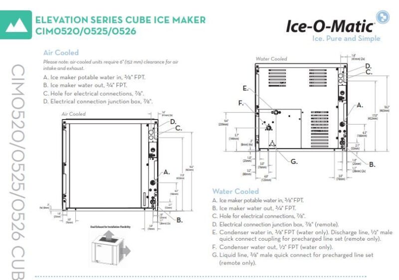 ice o matic cim0520 modular ice cube maker 22 full or 1 2 cube 586lbs drawings