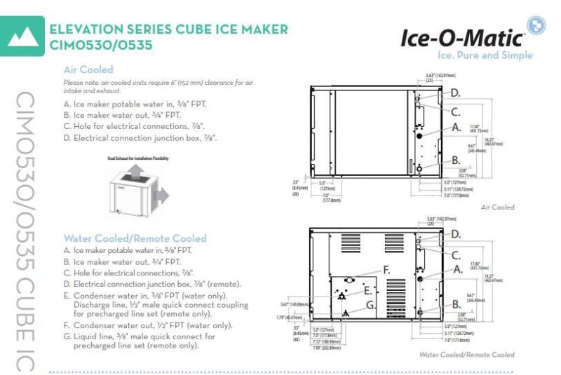 ice o matic cim0530 modular ice cube maker 30 full or 1 2 cube 586lbs drawings