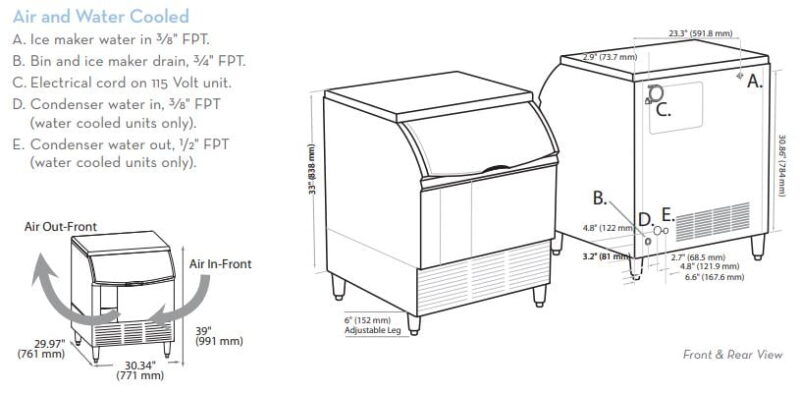 ice o matic iceu300 undercounter ice cube machine maker bin 309 lbs drawings