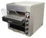 omcan 11385 countertop stainless steel toaster 9 5 8 conveyor belt front side