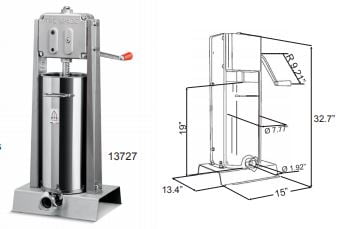 Omcan 13727 Vertical 2 Speed Manual Sausage Stuffer Machine 30lbs Drawing