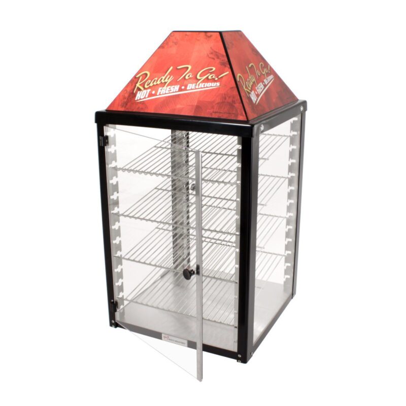 wisco 690 25 merchandiser warmer display cabinet for food products back door open