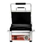 omcan 19935 single panini grill grooved top bottom 10 x 11