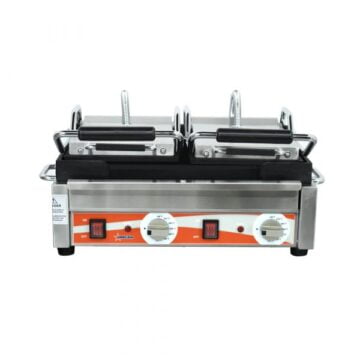 Omcan 21466 Commercial Double Panini Grill Smooth Top & Bottom 10" x 18"