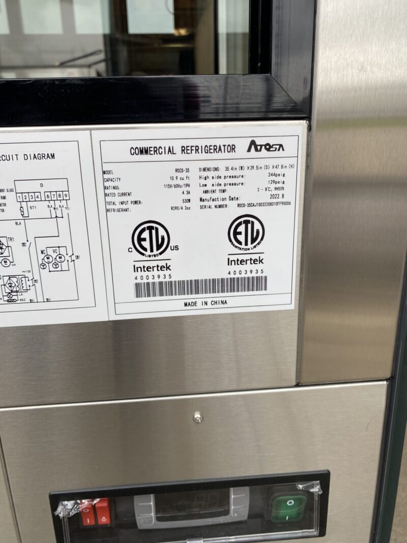 Specification labels for sandwich preparation table cooler