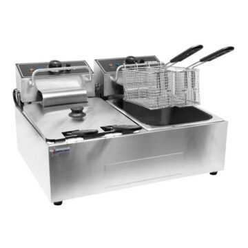 Omcan 34868 Deep Fryer Side Front Lid on and baskets up