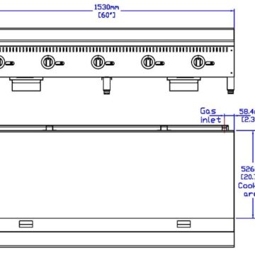 Omcan 47366 60 inch manual griddle Front Top View Drawing