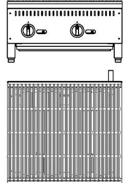 Omcan 47377 24inch Broiler Front and Top View Drawing