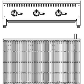 Omcan 47378 36inch Broiler Front and Top View Drawing