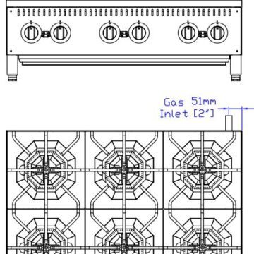 Omcan 47384 36 Step Up Hot Plate Front Top View Drawing