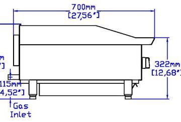 Omcan Countertop Griddle Side View Drawing