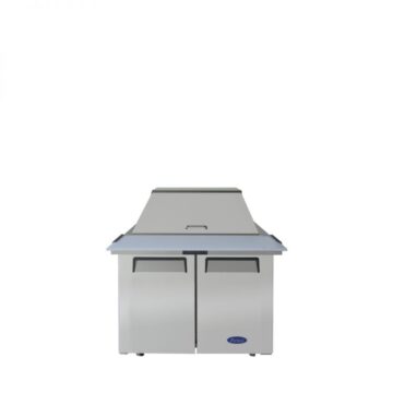 Atosa prep table cooler front with lid and doors closed