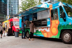 customers order from food service truck