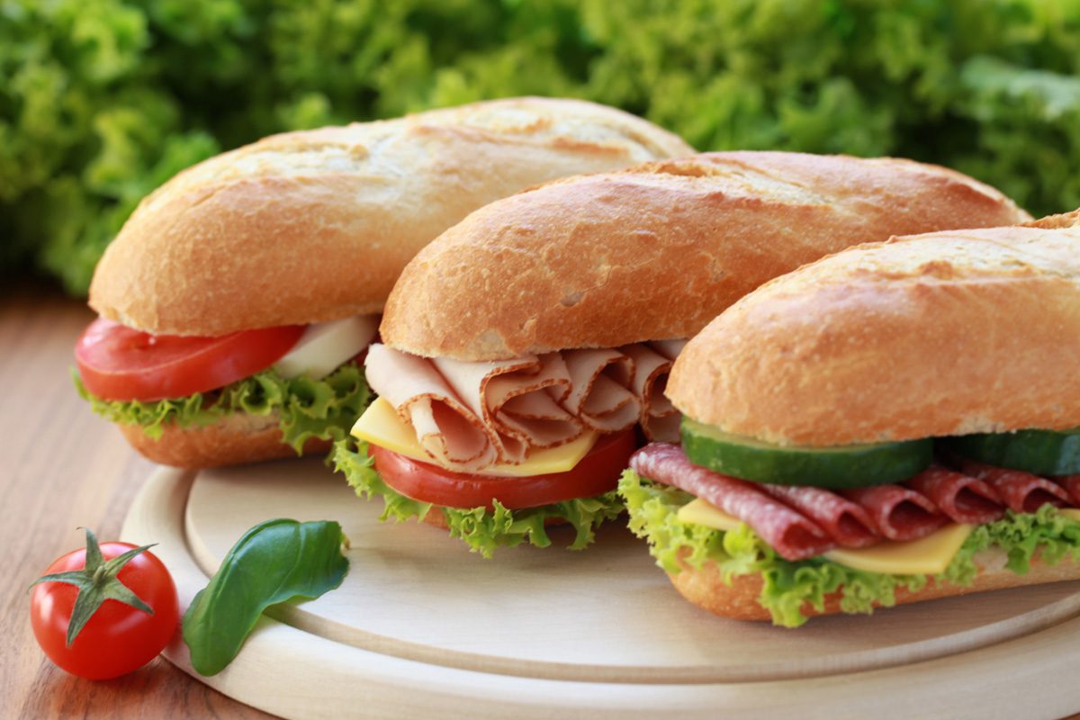 three sandwiches of different varieties