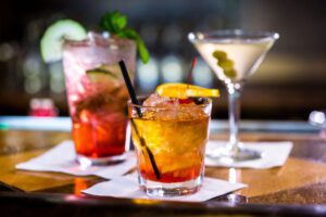 colorful iced cocktails on the bar