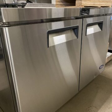 Angled left view stainless steel undercounter double door cooler