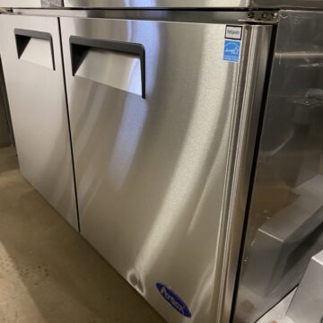 Angled right view stainless steel undercounter double door cooler