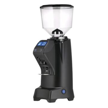Side right view black and clear espresso grinder
