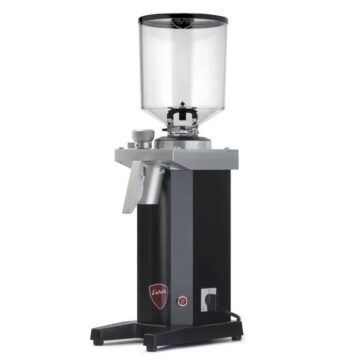 Side view black and clear espresso grinder